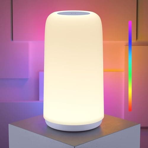 ROOTRO Touch Bedside Table Lamp, [Sleek Design  RGB Mode] 3 Way Dimmable Small Lamp for Bedroom, LED Lamp with Warm White Lights, Multi-Color Smart Nightstand Lamp for for Living Room Home Gifts