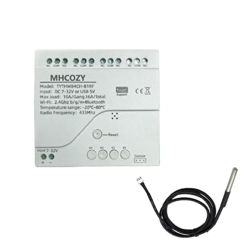 MHCOZY WiFi Wireless Smart Temperature Sensor Probe Relay Switch,4CH Dry Contact App Remote Monitor and Control Temperature,Compatible with Alexa Google Home