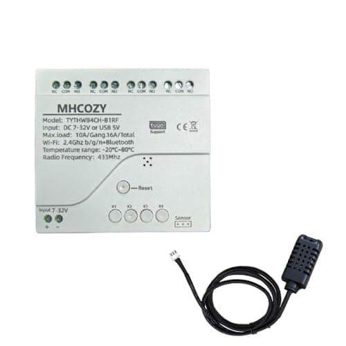 MHCOZY 4 Channel Tuya app Dry Contact WIFI Wireless Smart Temperature Humidity Sensor Realy Switch,Compatible with Alexa Google Home, TYTHWB4CH-B1RF