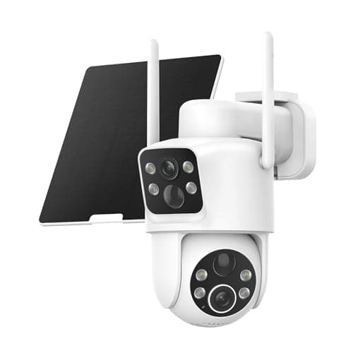 TKENPRO Dual Lens Solar Security Cameras Wireless Outdoor, 2K Full HD Video, 360° View Pan/Tilt Home Security Camera with Color Night Vision, Easy to Install, PIR Alarm, 2.4GHz WiFi