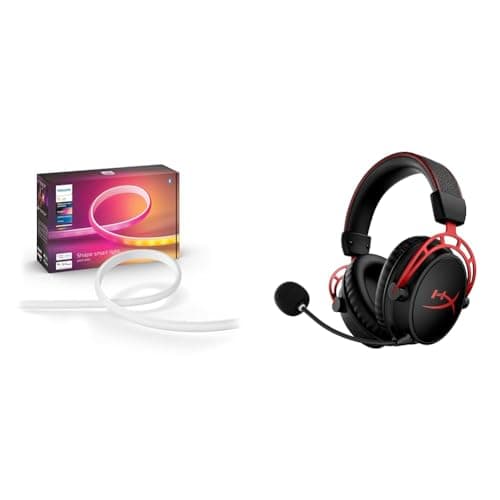 Philips Hue Indoor 6-Foot Smart LED Light Strip Base Kit with Plug  Flowing Multicolor Effect  HyperX Cloud Alpha Wireless  Gaming Headset for PC, 300-hour Battery Life, DTS Headphone
