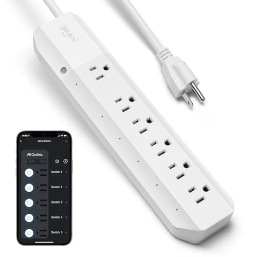 Geeni Smart Surge Protector Power Strip with 6 Wi-Fi Outlets, 3 ft. Cord