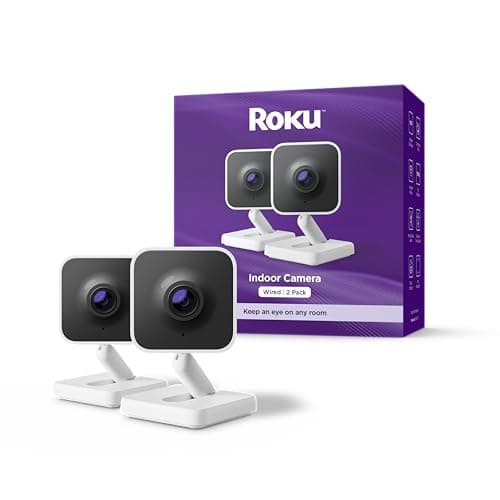Roku New Indoor Camera 2024  Home Security  2-Pack  Wired Security Camera  Pet Monitor with 1080p HD Color Night Vision, Works with Alexa  Google, Motion  Sound Detection, WDR  WiFi 6