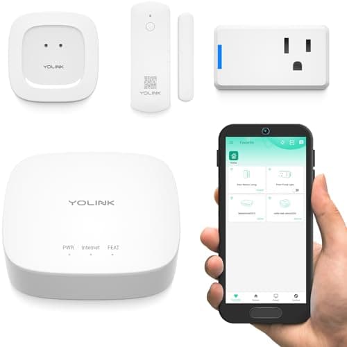 YoLink Smart Home Starter Kit 1/4 Mile World's Longest Range Smart Home Security System Include Smart Hub, Wireless Door Sensor, Water Leak Sensor, and Alexa Google Assistance IFTTT Enabled Smart Plug