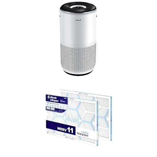 LEVOIT Air Purifiers for Home Large Room Core 400S-P, White + LEVOIT 16x25x1 Air Filter, MERV 11, 6-Month Pleated 1-Inch Electrostatic AC Furnace Air Cleaning Filter, 2 Pack