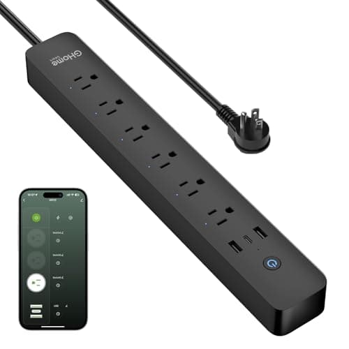 GHome Smart Power Strip 15A, 2.4G WiFi Smart Plugs That Work with Alexa & Google Home, Surge Protector Flat Plug with 6 APP Control WiFi Outlets, FCC Listed, 7.18 Ft Flat Extension Cord, No Hub Needed