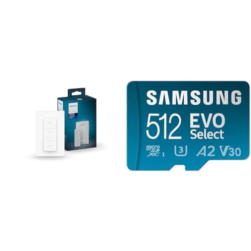 Philips Hue Smart Dimmer Switch with Remote, White  1 Pack  Turns Hue Lights On, Off  Samsung EVO Select Micro SD-Memory-Card + Adapter, 512GB microSDXC 130MB/s Full HD  4K UHD