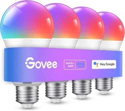 Govee Smart Light Bulbs, Color Changing Light Bulb, Work with Alexa and Google Assistant, 16 Million Colors RGBWW, WiFi  Bluetooth LED Light Bulbs, Music Sync, A19, 800 Lumens, 4 Pack