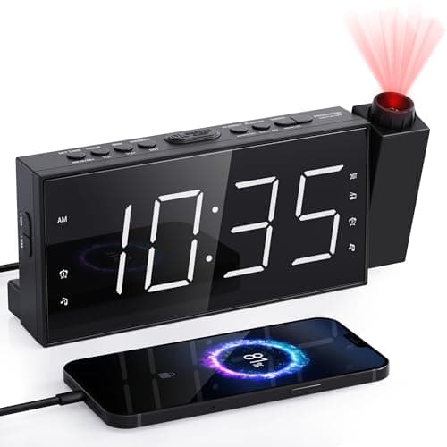 Mesqool Projection Alarm Clock with FM Radio,Large Number Display & Dimmer,USB Charger,Sleep Timer,Battery Backup,Dual Alarms,Clock Radio for Bedroom Heavy Sleepers