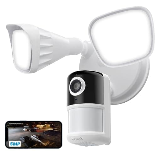 ieGeek Floodlight Camera, 5MP Outdoor Home Security Light with Cameras, 5G/2.4G WiFi Wired Flood Light Cam with Smart Motion Sensor/Siren, Color Night Vision, 2 Way Audio, 24/7 Record,Works w/Alexa