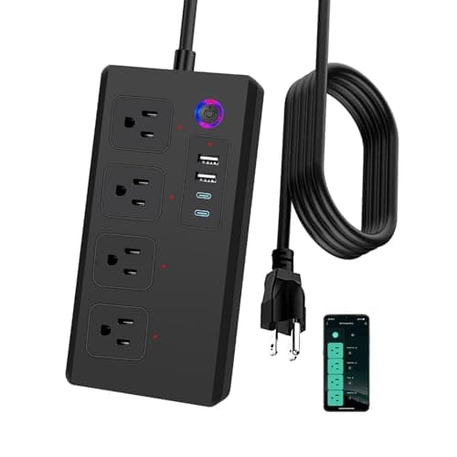 Jinvoo WiFi Smart Power Board, Surge Protector, Smart Extension Cord, Alexa Power Board, Compatible with Alexa and Google, No Hub Required, Black
