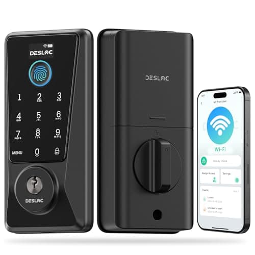 DESLOC WiFi Smart Lock D110 Plus, Built-in Wi-Fi No Hub Needed, Fingerprint Keyless Entry Front Door Lock, Touchscreen Keypad Deadbolt with Backlit, APP Control, Auto Lock, Anti-Peep PIN, BHMA Grade 3
