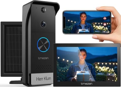TMEZON Solar Panel Wireless WiFi Video Doorbell Camera with 7'' Touch Screen Monitor, 1080P, Motion Detection, No Monthly Fees, Tuya APP, 2.4G/5G WiFi, Doorbell Intercom System