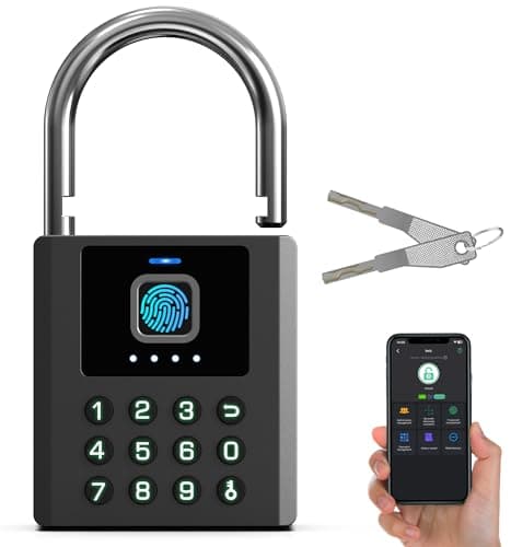 Anweller Heavy Duty Fingerprint Padlock with Key, Pad Lock with Code Keypad, Weatherproof Smart Bluetooth Electronic Digital Combination Lock for Gate Outdoor Fence Storage Unit Locker Shed Pool