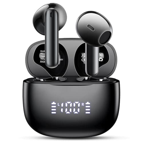 Aiearbu Wireless Earbuds, Bluetooth 5.3 Headphones, 48H LED Display Ear Buds, Bluetooth Earbuds with Noise Cancelling Mic, Hi-Fi Stereo, IP7 Waterproof, for Laptop Pad Phones Black