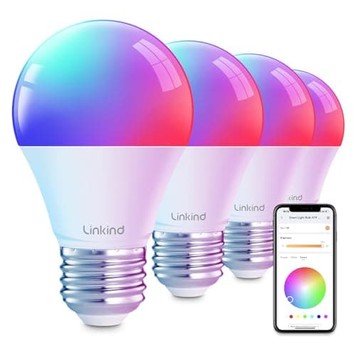 Linkind Smart Light Bulbs, Smart Bulb That Work with Alexa  Google Home, LED Light Bulbs Color Changing, 64 Preset Scenes, Music Sync, A19 E26 2.4GHz RGBTW WiFi Bluetooth Light Bulb 60W, 800LM, 4Pack