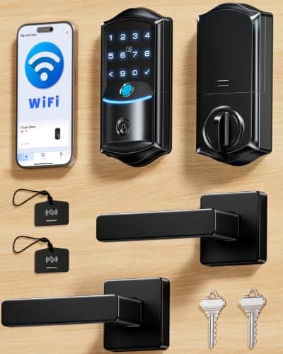 Veise VE027-L Built-in WiFi Smart Lock with Handles, Fingerprint keyless Entry Door Lock Set, App Remote & Voice Control, Electronic Deadbolt for Front Door, Touchscreen Keypad, Auto Lock, Matte Black