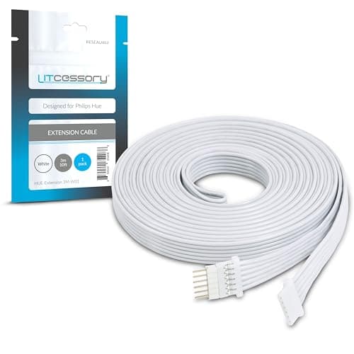 Litcessory Extension Cable for Philips Hue/Solo Lightstrip (10ft, 1 Pack, White  Micro 6-PIN V4 / Solo Lightstrip)