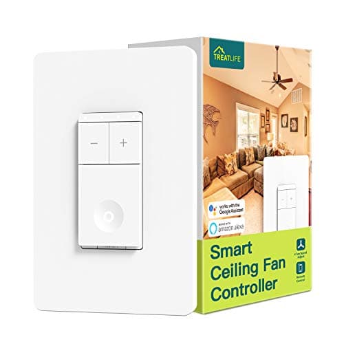 TREATLIFE Smart Fan Switch, 4 Speed Fan Switch for Ceiling Fan, Neutral Wire Required, 2.4GHz WiFi Smart Ceiling Fan Control Works with Alexa, Google Home, Remote Control, Schedule, No Hub Required