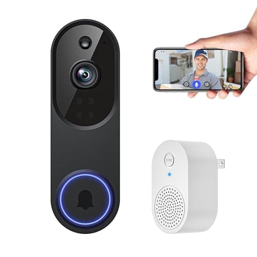 ALPHAPEACH 1080p Smart Video Doorbell Camera Wireless, Doorbell Receiver Included, Live View, AI Human Detection, 2.4G WiFi, Night Vision, Cloud Storage, Battery Powered, Indoor Outdoor Surveillance