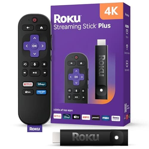 Roku Streaming Stick Plus - 4K & HDR Roku Streaming Device for TV with Voice Remote - Free & Live TV