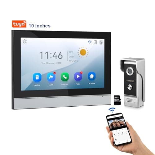WiFi Wired Video Doorbell System (Wiring Required), 10 Inch High-Definition Monitor +Ring Camera, Support Two-Way Intercom Tuya APP Remote Control & 1080P IR Night Vision for Villa Home Apartment