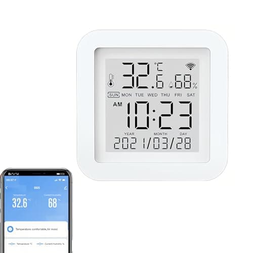Mengshen WiFi Temperature Humidity Monitor WiFi Smart Temperature Humidity Sensor LCD Screen App Notification Wireless Indoor Hygrometer Compatible with Alexa Google