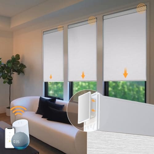 Hapadif Motorized Blinds No Drill Automatic Roller Shades with Remote Control Smart Electric Window Blinds (White, 35 x 72)
