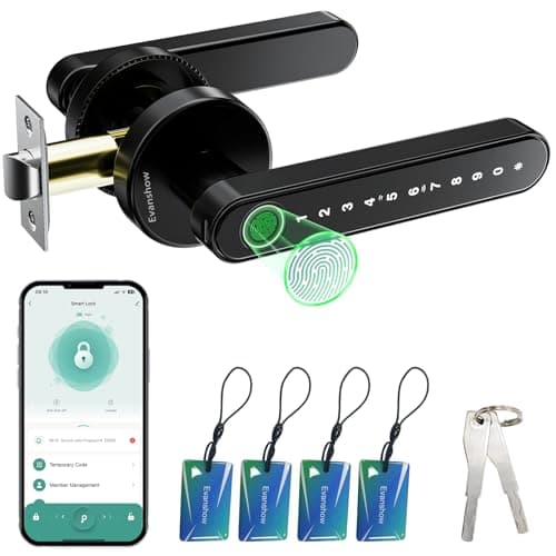 Evanshow Smart Door Lock with Knob, Keyless Entry Door Locks with Handle, Fingerprint Door Knob for Bedroom/Front Door/Apartment,Generate Passcode Remotely Black