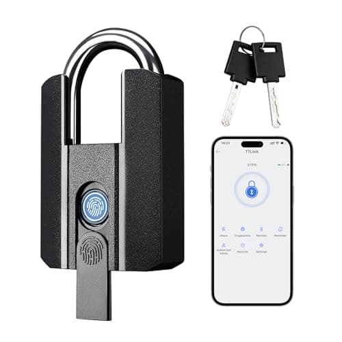 Lokko Outdoor Padlock, Smart Waterproof Heavy Duty Gate Lock, Bluetooth Fingerprint Lock with TT Lock App, 4 Electronic Keys for Landlord, Airbnb, Yard Gate, Storage Shed, Warehouse