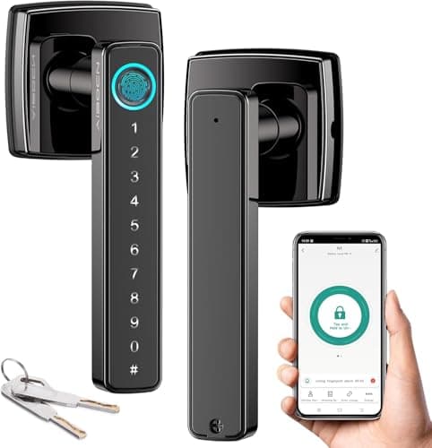 Aibocn Smart Door Lock with Handle, Fingerprint Keyless Entry Lock for Bedroon Door, App Control, Keypad, Bluetooth, Code, Key, Biometric Deadbolt Lock for Front Door