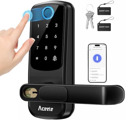 Aceele Keyless Entry Fingerprint Smart Door Lock, Built-in Wi-Fi, Electronic Lock for Front Door with Touch Digital Keypad and Handle, Automatic Door Knob for Apartment/Home/Bedroom(Black)