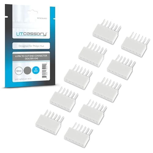 Litcessory 6-Pin to Cut-End Connector for Philips Hue/Solo Lightstrip (Solder-On) (10 Pack, White  MICRO 6-PIN V4 / Solo Lightstrip)