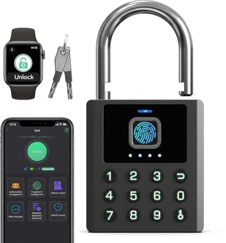 eLinkSmart Fingerprint Padlock Outdoor, Heavy Duty Smart Lock with Bluetooth APP Remote Authorization, 9 Digit Button Password & Temporary Code, IP67 Weatherproof for Shed Gate Fence Truck Locker