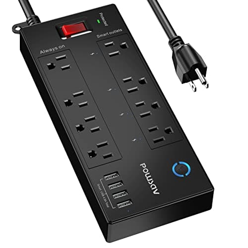 POWSAV 6 Ft WiFi Surge Protector - 8 Outlet Extension Cord with 4 Smart & 4 Always On Outlets, 4 USB Ports, Alexa & Google Home Compatible, Black