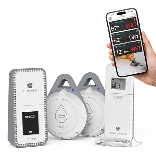 Leak Geek Advanced Wi-Fi Alert System with The Bridge Gateway, 2 Water Spot Detection Sensors, and a Water Leak Area Detection Sensor with 76-inch Cable