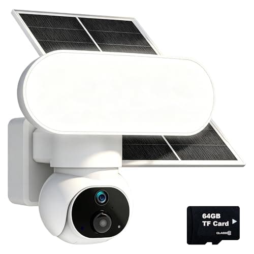 Solar Floodlight Camera with 1500LM Bright Lights-2K Wireless Outdoor Security PT Cam, Motion Activated Color Night Vision Illuminates Entire Yard & Driveway, No Monthly Fee, 64GB SD Card Included