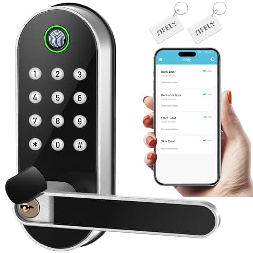 Keyless-Entry Fingerprint Smart Door Lock: Sifely Digital Electronic Lock with Code Passcode, Electric Door Knob, Biometric Door Handle Lock, Perfect for Exterior/Interior/Entry/Bedroom Doors (Silver)