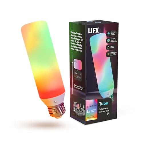 LIFX Opal Color Tube Smart LED Bulb, 104 LEDs with 52 Zones, Polychrome Flame & Morph Modes, Tunable White 1500K–9000K, Dimmable Wi-Fi RGBW Tube Light, Works with Alexa, Google, Siri, LFX/T10L/OP