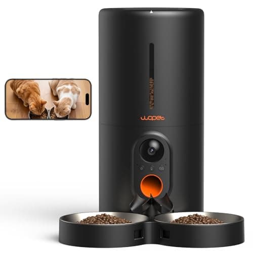 WOPET Automatic Cat Feeder with Camera for Two Cats, 6L Automatic Dog Feeder with HD Video and Night Vision, 5G/2.4G WiFi Pet Feeder for Cats & Dogs, SD Card Storage & 2-Way Audio