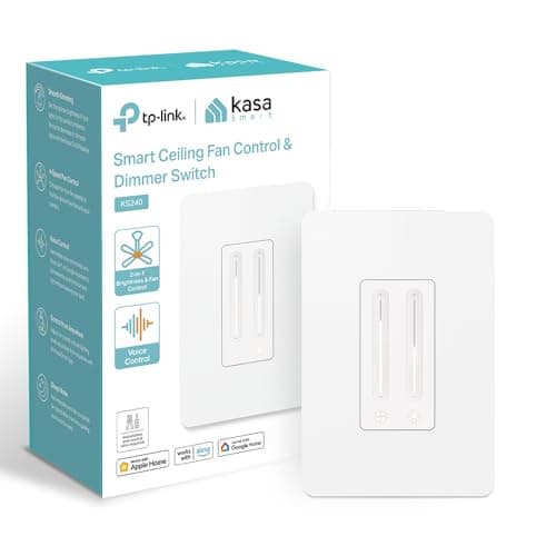 Kasa Smart Ceiling Fan Control & Dimmer Switch | Adjustable 4-Speed Fan & Brightness Control | Works w/Apple HomeKit, Alexa & Google Home | 2.4G Wi-Fi Only, Single Pole, Neutral Wire Required | KS240