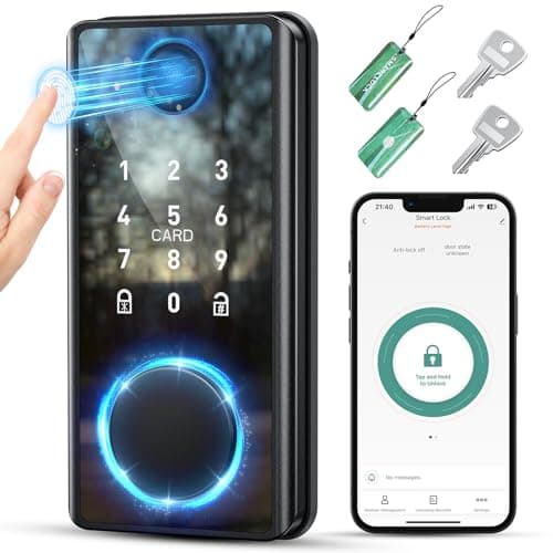 Keyless Entry Smart Deadbolt Lock – Keypad Fingerprint Touchscreen & App Control, Smart Door Lock, Easy Install for Home/Office, Auto-Lock