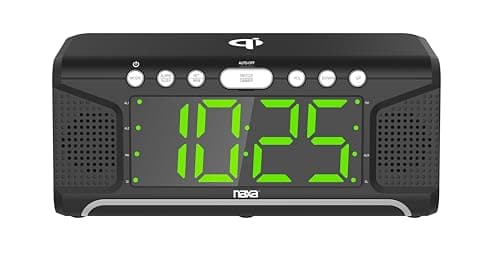 Naxa Electronics NRC-190 Dual Alarm Clock with Qi Wireless Charging Function for Smartphones/iPod/iPhone/Tablets, LED Display, Black
