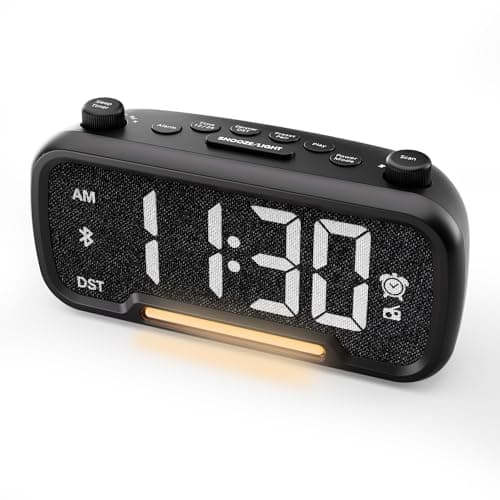 Digital Alarm Clock Radio with Bluetooth V5.0 Speaker, FM Clock Radio with Night Light,Type C&USB Charger,5-Level Dimmer,Adjustable Volume,12/24H,Snooze,Battery Backup, Loud Clock Radio for Bedroom