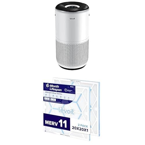 LEVOIT Air Purifiers for Home Large Room Core 400S-P, White + LEVOIT 20x20x1 Air Filter, MERV 11, 6-Month Pleated 1-Inch Electrostatic AC Furnace Air Cleaning Filter, 2 Pack