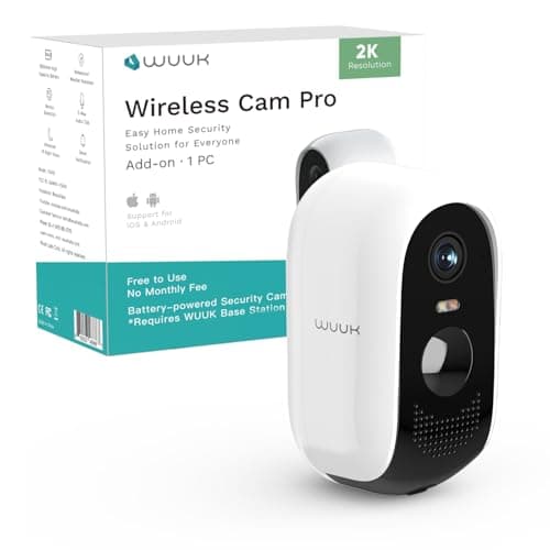 WUUK Add-on Security Camera Wireless Outdoor, Requires Base Station, Home Security Cameras Wireless Outdoor, 2K, No Monthly Fee, Motion Alert, Night Vision, Compatible with Alexa & Google