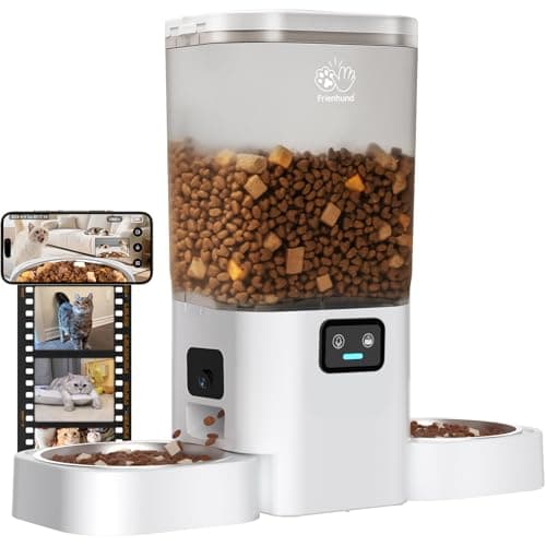 Frienhund Automatic Cat Feeder with Two 1080P Camera for 2 Cats: 7L Automatic Dog Feeder with Night Vision & Slow Feed, 5G WiFi Auto Cat Food Dispenser for Multiple Pet,Detachable for Clean(ACF180W-C)
