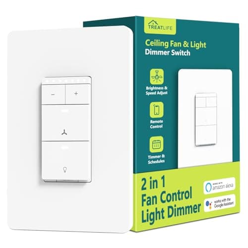 TREATLIFE Smart Ceiling Fan Control and Dimmer Light Switch, 2.4GHz WiFi Only, Neutral Wire Required, Single Pole Fan & Light Switch Combo, Works with Alexa, Google Home