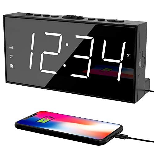 Digital Alarm Clocks for Bedrooms, Dual Alarms, 7.5-Inch Large Display | Big LED Numbers, Bedside Clock with Volume Control for Heavy Sleeper, 5-Level Dimmer, Easy Setup, USB Charger, Plug-In Clock