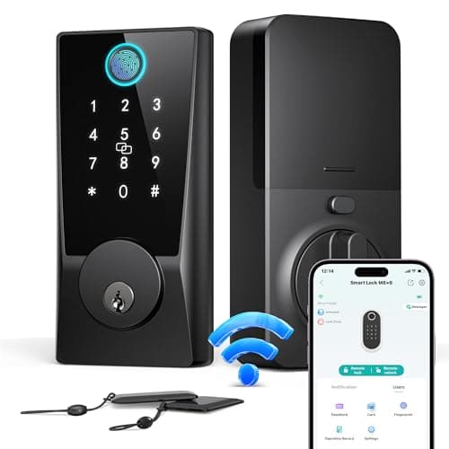 WiFi Smart Locks for Front Door: Keyless Entry WiFi Keypad Deadbolt Lock, Compatible with Alexa, Remote Control, Fingerprint Password Unlock, Auto Lock, Built-in Wi-Fi (2.4Ghz)